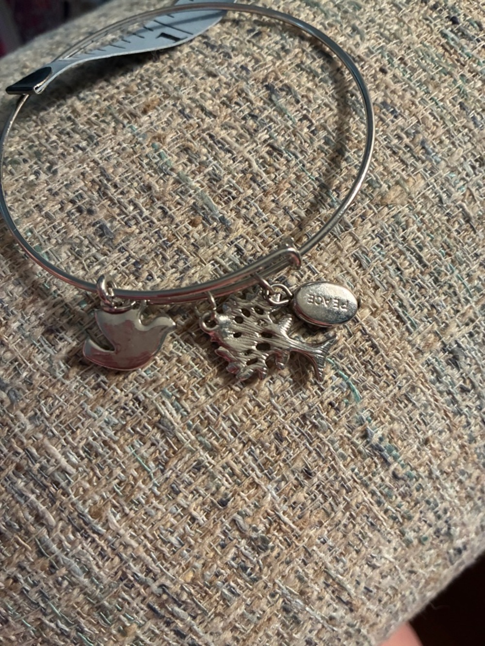 Silver Dove & Tree Charm Bangle Bracelet
